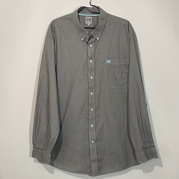 Cinch Button Down Western Shirt Mens XL Black Gray Diamond Pattern Made USA - Picture 1 of 9